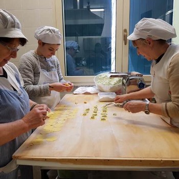 Making fresh pasta in the La Tosa winery kitchen