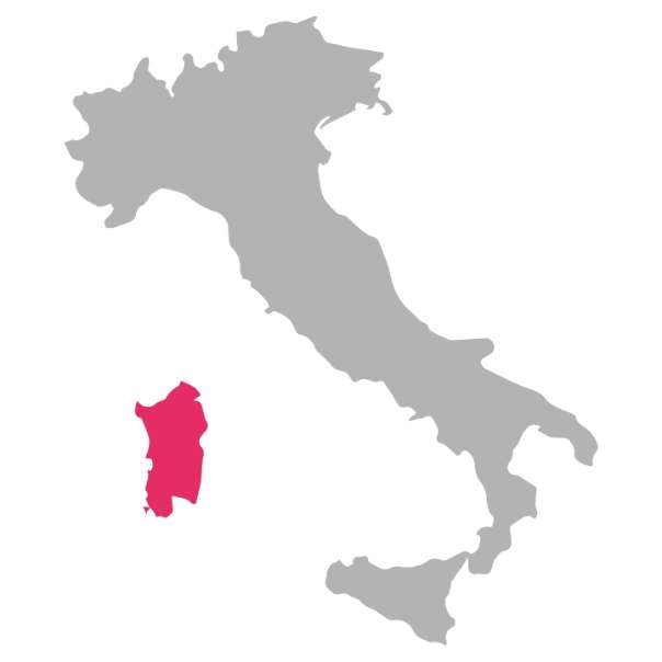 Map of Italy highlighting Sardegna in pink