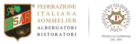 DOCG Imports association badges: Federazione Italiana Sommelier (Albergatori Ristoratori) & Conegliano Valdobbiadene - DOCG (Prosecco Superiore Dal 1876)